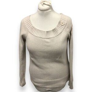 Roaman’s Vintage Women’s Wide Scoop Neck Cotton Sweater, Beige, size 10/12